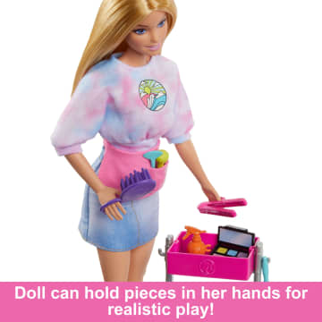 Barbie “Malibu” Stylist Doll & 14 Accessories Playset, Hair & Makeup Theme With Puppy & Styling Cart - Imagem 3 de 6
