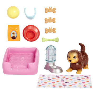 Barbie Pet And Accessories Set With Head-Nodding Puppy And 10+ Storytelling Pieces