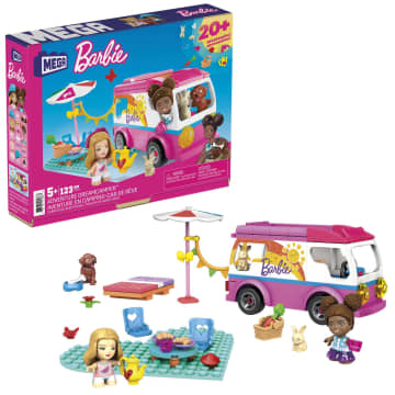 MEGA Barbie Building Toy Kit Adventure Dreamcamper With 2 Micro-Dolls (123 Pieces)