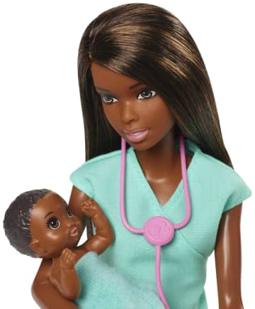 Barbie Profesiones Set de Juego Pediatra con 2 bebés Cabello Castaño