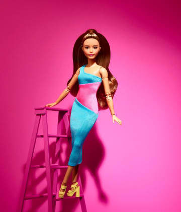 Barbie Looks Doll, Brunette, Color Block One-Shoulder Midi Dress