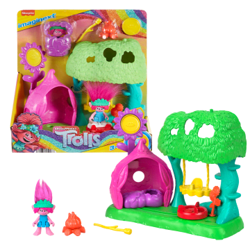 Imaginext Dreamworks Trolls Flower Fun Campsite Playset With Poppy Figure & 4 Play Pieces