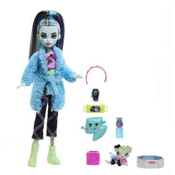 Monster High Soirée Cris-Jama Frankie Stein, Poupée et Accessoires