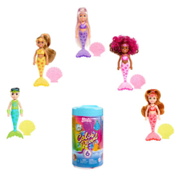 Barbie Doll, Color Reveal Chelsea Doll Rainbow Mermaid Series With 6 Surprises