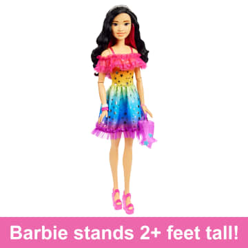 Large Barbie Doll, 28 Inches Tall, Black Hair And Rainbow Dress - Image 2 of 6