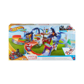 Hot Wheels Racerverse Spider-Man’S Web-Slinging Speedway Track Set With 2 Hot Wheels Racers