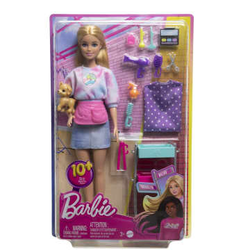 Barbie “Malibu” Stylist Doll & 14 Accessories Playset, Hair & Makeup Theme With Puppy & Styling Cart - Imagem 6 de 6