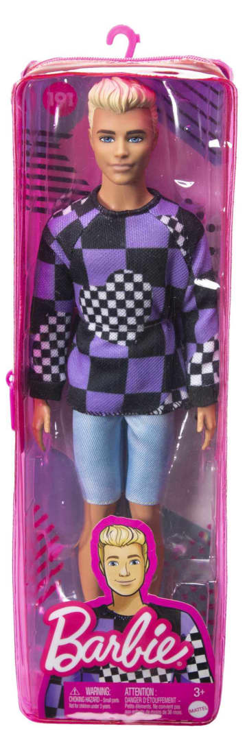 Barbie Fashionista Boneco Ken com moletom xadrez roxo