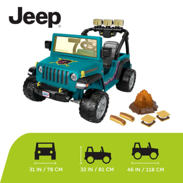 Power Wheels Camping Jeep Wrangler Ride-On Toy With Pretend Food & Lights, Preschool Toy