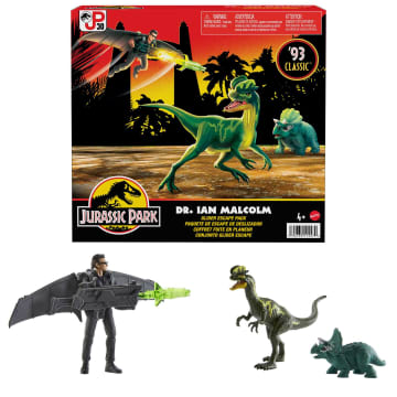 Jurassic Park Dr. Ian Malcolm Glider Figure Escape Pack & 2 Dinosaurs - Imagem 1 de 6