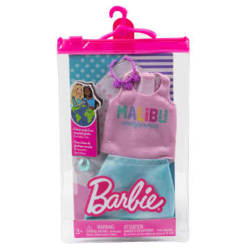 Barbie Fashion Pack Of Doll Clothes, Complete Look Set With Malibu Tank, Skirt And Accessories