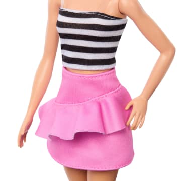 Barbie Fashionista Boneca Blusa Listrada Preta e Branca com Saia Rosa