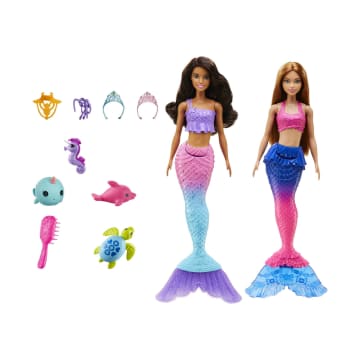 Barbie Mermaid Set With 2 Brunette Dolls (12-In/30.40-Cm), 4 Sea Pet Toys & Accessories