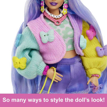 Barbie Extra Doll With Pet Koala, Wavy Lavender Hair, Butterfly Sweater Outfit And Accessories