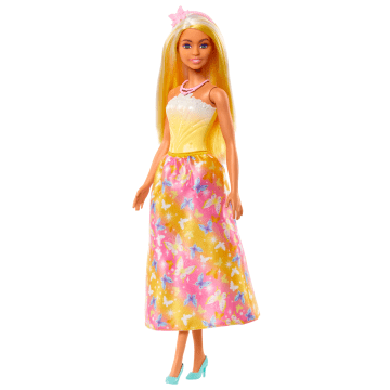 Barbie Fantasía Muñeca Doncella Vestido de Ensueño Amarillo - Imagem 5 de 6