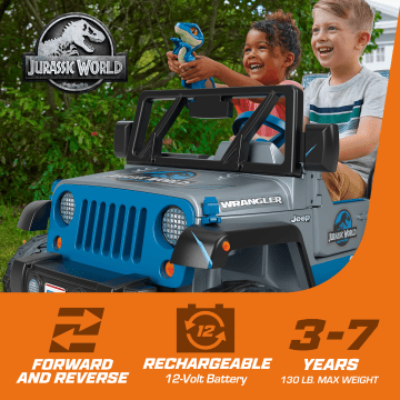 Power Wheels Jurassic World Dino Damage Jeep Wrangler Ride-On Toy With Lights And Sounds, Preschool Toy - Imagen 2 de 4