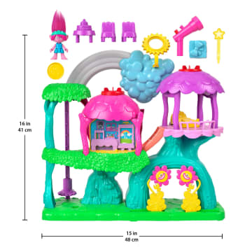 Imaginext Dreamworks Trolls Lights & Sounds Rainbow Treehouse Playset With Poppy, 7 Pieces