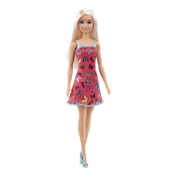 Barbie Fashion Doll With Blonde Hair Dressed in Colorful Butterfly Print Dress & Strappy Heels