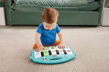 Fisher-Price Glow And Grow Kick & Play Piano Gym Baby Playmat With Musical Learning Toy, Blue - French Version