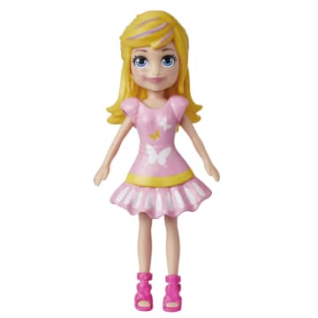 Explore Polly Pocket fashion packs, like this doll with 18 flower