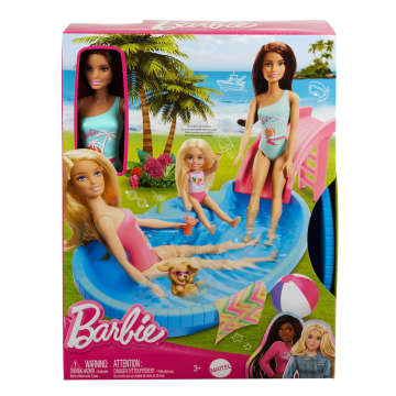 Barbie Coffret et Poupée, Brunette, Piscine, Serviette, Boissons - Imagen 5 de 5