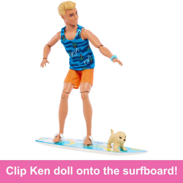 Ken Doll With Surfboard, Poseable Blonde Barbie Ken Beach Doll - Image 4 of 6
