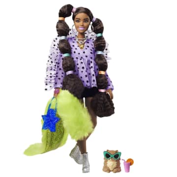 Barbie Extra Doll #7 in Top & Furry Shrug With Pet Pomeranian For Kids 3 Years Old & Up