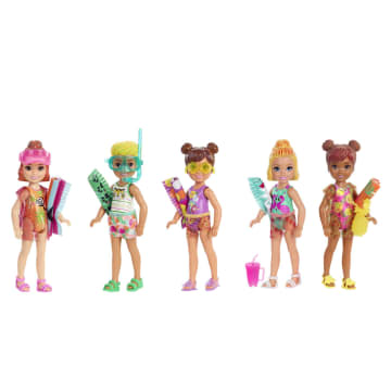 Barbie Chelsea Color Reveal Doll With 6 Surprises, Sand & Sun Series, Marble Blue Color