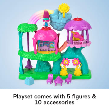 Imaginext Trolls Lights & Sounds Rainbow Treehouse Gift Set, Playset With 5 Figures & 11 Pieces