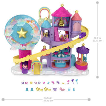 Polly Pocket Rainbow Funland theme Park Playset, Unicorn Toy With 2 Micro Dolls & 25 Surprises