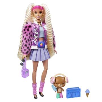Barbie Extra Doll #8 in Varsity Jacket With Furry Arms & Pet Teddy Bear For 3 Year Olds & Up