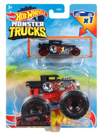 Hot Wheels Monster Trucks Vehículo de Juguete 1:64 Bone Shaker Truck & Dcc Paquete De 2