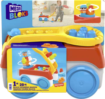MEGA BLOKS Building Toy Block Spinning Wagon With 1 Figure (20 Pieces) For Toddler