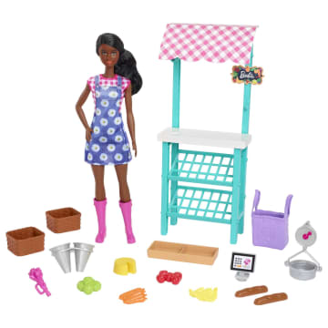 Barbie Farmers Market, Doll (Brunette), Stand, Register & More, 3 & Up