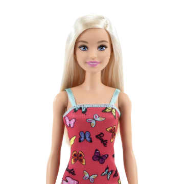 Barbie Fashion Doll With Blonde Hair Dressed in Colorful Butterfly Print Dress & Strappy Heels