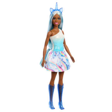 Barbie  Poupée Licorne, Cheveux Bleus, Tenue Ombrée et Accessoires
