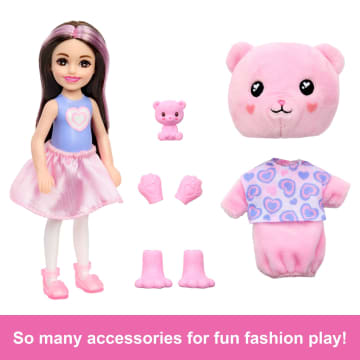 Barbie Cutie Reveal Cozy Cute Tees Series Chelsea Doll & Accessories, Plush Teddy Bear, Brunette Small Doll - Imagem 5 de 6