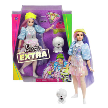 Barbie Extra Doll 2 in Shimmery Look With Pet Puppy, Pink And Purple Fantasy Hair