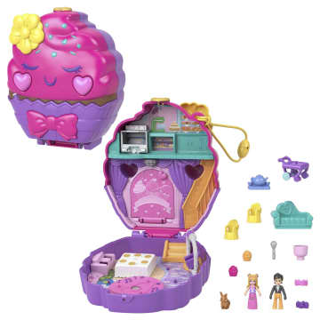 Polly Pocket Something Sweet Cupcake Compact Playset With 2 Micro Dolls, 13 Accessories & 5 Features