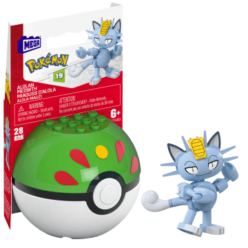 MEGA Pokémon Alolan Meowth Building Toy Kit, Poseable Action Figure (28 Pieces) For Kids