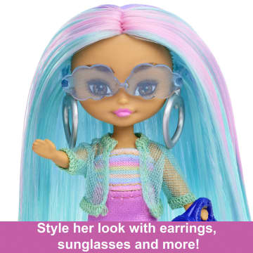 Barbie Extra Mini Minis Doll With Blue Hair, Accessories And Doll Stand, 3.25-Inch Collectible