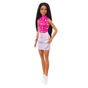 Barbie Fashionistas Doll #215 With Black Straight Hair & Iridescent Skirt, 65th Anniversary