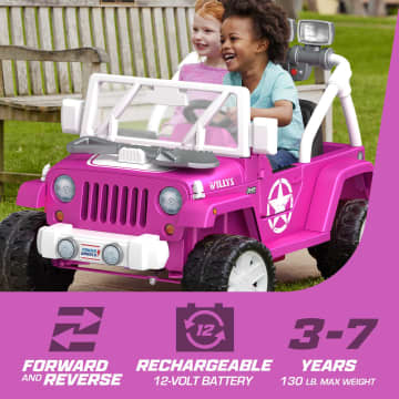 Power Wheels Jeep Wrangler Willys Battery-Powered Ride-On Vehicle With Lights & Sounds, Pink
