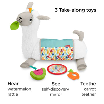 Fisher-Price Grow-With-Me-Tummy Time Llama Plush Baby Wedge With 3 Take-Along Sensory Toys
