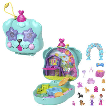 Polly Pocket Doggy Birthday Bash Compact Playset With 2 Micro Dolls, 14 Accessories & 5 Features