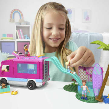 MEGA Barbie Dream Camper Adventure Building Kit Playset With 4 Micro-Dolls (580 Pieces)