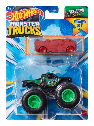 Hot Wheels Monster Trucks Vehículo de Juguete Camión Skeleton Crew + Blind Sided