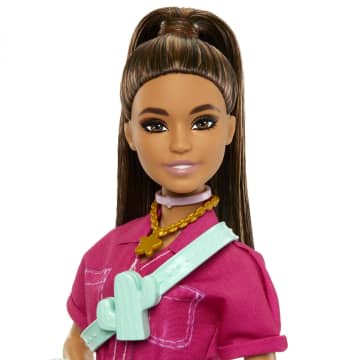 Barbie Doll in Trendy Pink Jumpsuit With Accessories And Pet Puppy - Imagen 5 de 6