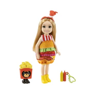 Barbie Club Chelsea Dress-Up Doll (6-Inch Blonde) In Burger Costume With Pet