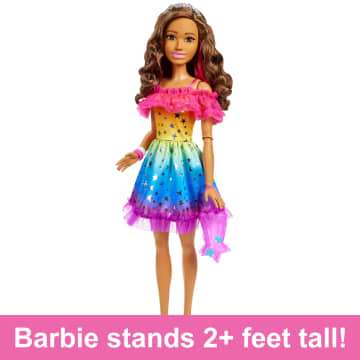 Large Barbie Doll, 28 Inches Tall, Brown Hair And Rainbow Dress - Imagen 2 de 6
